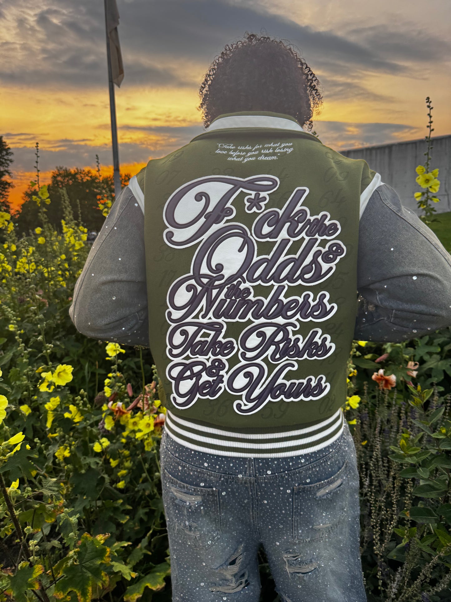 DENIM SLEEVE VARSITY JACKET