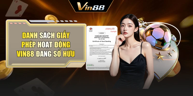 Danh sách giấy phép hoạt động Vin88 đang sở hữu